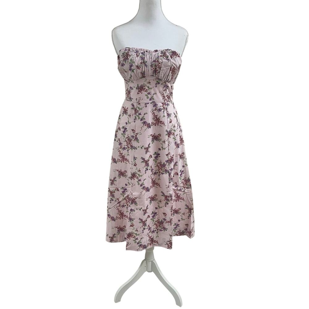 Wild Fable XS Pink Floral Strapless Midi Dress with Removable Straps